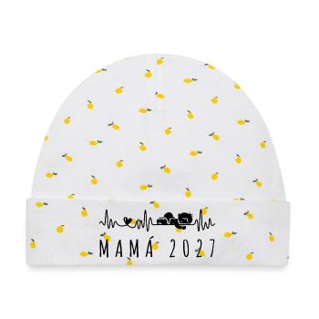 Mamá 2027 Latido del Corazón Futura Mamá - Baby Premium Organic Mütze - Weiß/Zitronengelb - Vorne