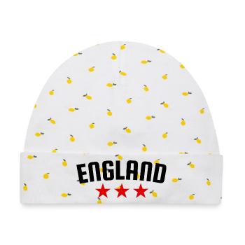 England 3 Sterne Design - Baby Premium Organic Mütze - Weiß/Zitronengelb - Vorne