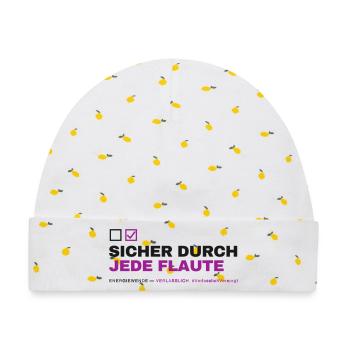 SICHER DURCH JEDE FLAUTE - Baby Premium Organic Mütze - Weiß/Zitronengelb - Vorne