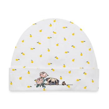 Mops mit Schmetterling - Baby Premium Organic Mütze - Weiß/Zitronengelb - Vorne