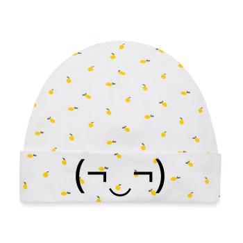 Schelmisches Emoticon (¬‿¬) freches Grinsen - Baby Premium Organic Mütze - Weiß/Zitronengelb - Vorne
