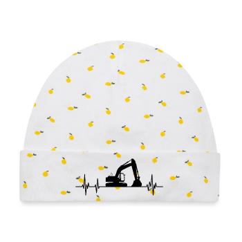 Baggerfahrer Herzschlag EKG Bagger T-Shirt - Baby Premium Organic Mütze - Weiß/Zitronengelb - Vorne