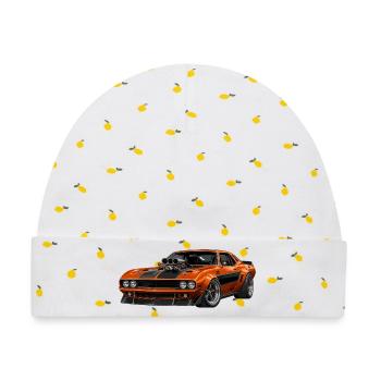 Orange Muscle Car mit Blower - Baby Premium Organic Mütze - Weiß/Zitronengelb - Vorne