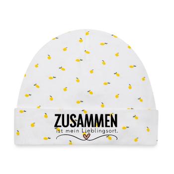 Zusammen ist mein Lieblingsort – Liebe - Baby Premium Organic Mütze - Weiß/Zitronengelb - Vorne