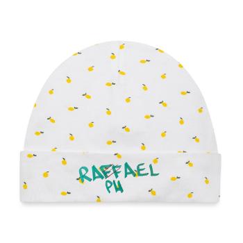 Geschenkidee für Raphael  - Baby Premium Organic Mütze - Weiß/Zitronengelb - Vorne