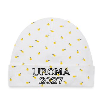 Uroma 2027 Schriftzug handgezeichnet - Baby Premium Organic Mütze - Weiß/Zitronengelb - Vorne