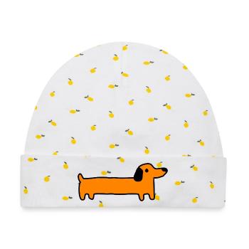 Dackel Hund Geschenk - Baby Premium Organic Mütze - Weiß/Zitronengelb - Vorne
