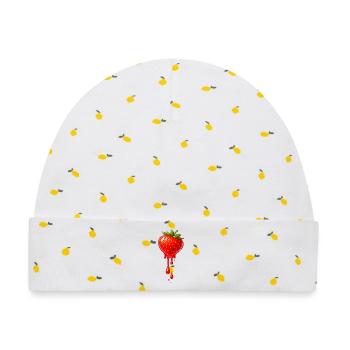 Erdbeere mit Tropfen Illustration - Baby Premium Organic Mütze - Weiß/Zitronengelb - Vorne