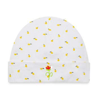 Verspielte Blütenzeichnung Blume   Blumen - Baby Premium Organic Mütze - Weiß/Zitronengelb - Vorne