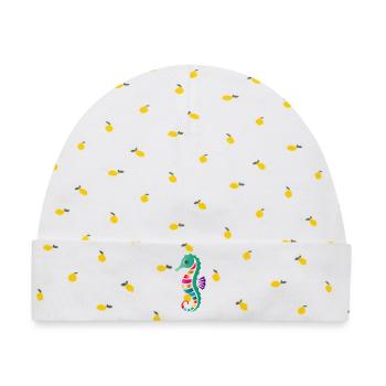 Buntes Seepferdchen | Maritimes Kunstmotiv  - Baby Premium Organic Mütze - Weiß/Zitronengelb - Vorne