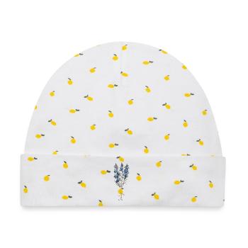 Blaues und weißes Blumendesign - Baby Premium Organic Mütze - Weiß/Zitronengelb - Vorne