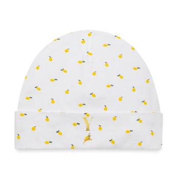 Buchstabe und goldener Hirsch - Geschenkidee - Baby Premium Organic Mütze - Weiß/Zitronengelb - Vorne
