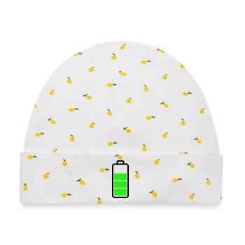 schwache Batterie - Baby Premium Organic Mütze - Weiß/Zitronengelb - Vorne