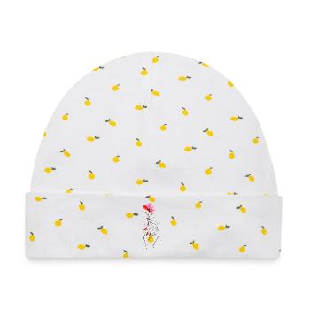 Hand mit Blume und roten Nägeln - Baby Premium Organic Mütze - Weiß/Zitronengelb - Vorne