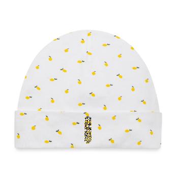 Leuchtende Kugeln auf schwarzem Hintergrund - Baby Premium Organic Mütze - Weiß/Zitronengelb - Vorne
