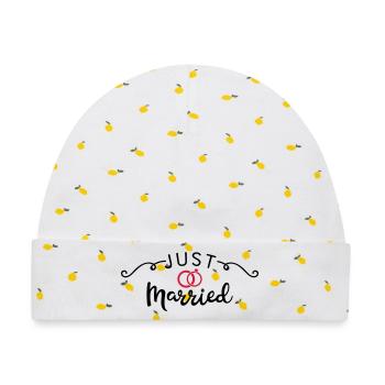 just married - Baby Premium Organic Mütze - Weiß/Zitronengelb - Vorne