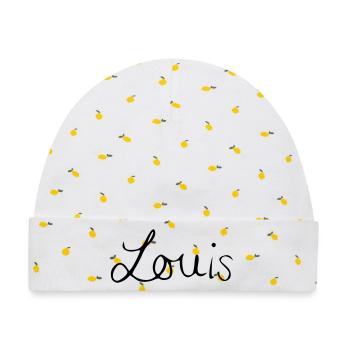 Louis - Baby Premium Organic Mütze - Weiß/Zitronengelb - Vorne