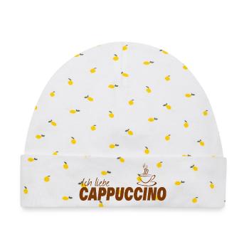 Ich liebe CAPPUCCINO - Baby Premium Organic Mütze - Weiß/Zitronengelb - Vorne
