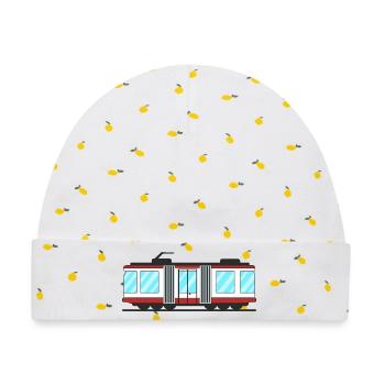 Tram Straßenbahn - Baby Premium Organic Mütze - Weiß/Zitronengelb - Vorne