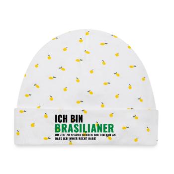 Brasilianer Spruch Humor Shirt - Baby Premium Organic Mütze - Weiß/Zitronengelb - Vorne