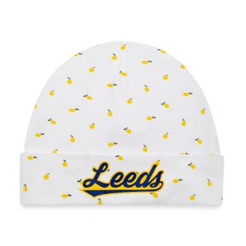 Leeds Script Logo Blau Gelb - Baby Premium Organic Mütze - Weiß/Zitronengelb - Vorne
