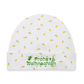 Frohe Weihnachten grün Sterne Engel Weihnachtsbaum - Baby Premium Organic Mütze - Weiß/Zitronengelb - Vorne