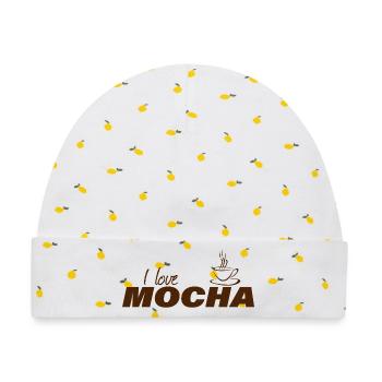 I LOVE MOCHA - Baby Premium Organic Mütze - Weiß/Zitronengelb - Vorne