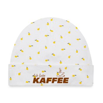 ICH LIEBE KAFFEE - Baby Premium Organic Mütze - Weiß/Zitronengelb - Vorne