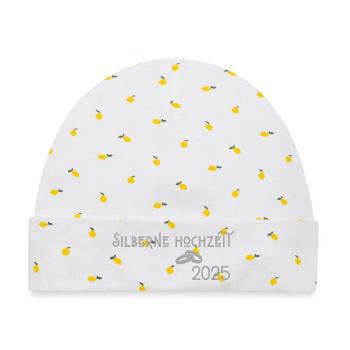 Silberne Hochzeit 2025 mit Ringen Jugendstil - Baby Premium Organic Mütze - Weiß/Zitronengelb - Vorne