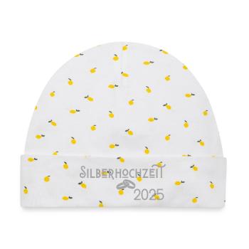 Silberhochzeit 2025 mit Ringen Jugendstil - Baby Premium Organic Mütze - Weiß/Zitronengelb - Vorne