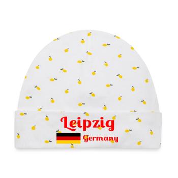 Leipzig, Deutschland - Stilvolle Drucke - Baby Premium Organic Mütze - Weiß/Zitronengelb - Vorne