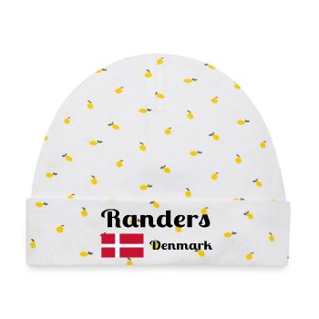 Randers Dänemark - Stylische Drucke - Baby Premium Organic Mütze - Weiß/Zitronengelb - Vorne
