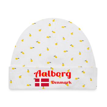 Aalborg Dänemark - Stilvolle Drucke - Baby Premium Organic Mütze - Weiß/Zitronengelb - Vorne