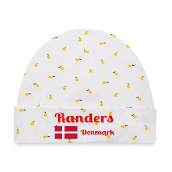 Randers Dänemark - Stylische Drucke - Baby Premium Organic Mütze - Weiß/Zitronengelb - Vorne