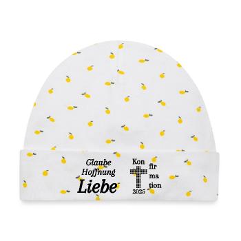 Konfirmation 2025 Glaube Hoffnung Liebe Bibel - Baby Premium Organic Mütze - Weiß/Zitronengelb - Vorne