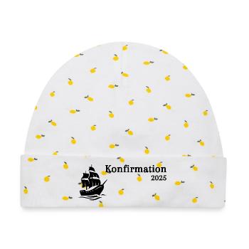 Konfirmation 2025 Schiff segelt heran - Baby Premium Organic Mütze - Weiß/Zitronengelb - Vorne