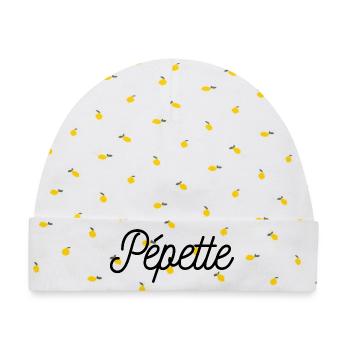 Pepette Spitzname Kleiner Name Humor Geschenkidee - Baby Premium Organic Mütze - Weiß/Zitronengelb - Vorne