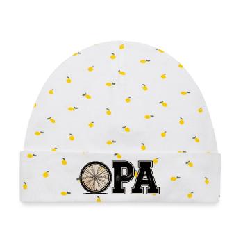 Vintage Fahrrad Druck Design "OPA" - Baby Premium Organic Mütze - Weiß/Zitronengelb - Vorne