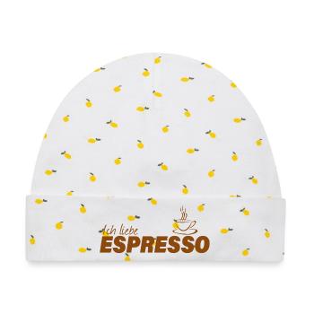 ICH LIEBE ESPRESSO - Baby Premium Organic Mütze - Weiß/Zitronengelb - Vorne
