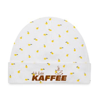 ICH LIEBE KAFFEE - Baby Premium Organic Mütze - Weiß/Zitronengelb - Vorne