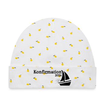 Konfirmation 2026 Horizont Schiff Kreuz Anker Herz - Baby Premium Organic Mütze - Weiß/Zitronengelb - Vorne
