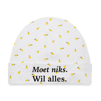 Ich muss nichts tun, will alles - Baby Premium Organic Mütze - Weiß/Zitronengelb - Vorne