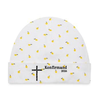 Konfirmand 2026 Konfirmation schlichtes Holzkreuz - Baby Premium Organic Mütze - Weiß/Zitronengelb - Vorne