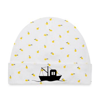 Fischkutter Silhouette, kleines Schiff - Baby Premium Organic Mütze - Weiß/Zitronengelb - Vorne