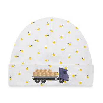 Container-LKW - Baby Premium Organic Mütze - Weiß/Zitronengelb - Vorne