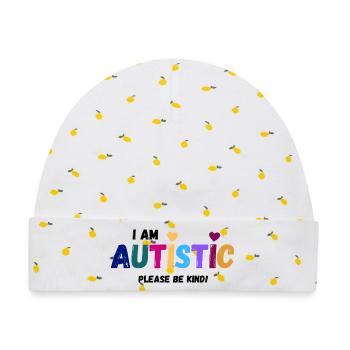 I am autistic - be kind - Baby Premium Organic Mütze - Weiß/Zitronengelb - Vorne