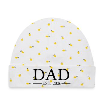 DAD est 2026 Papa  - Baby Premium Organic Mütze - Weiß/Zitronengelb - Vorne