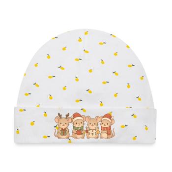Mäuse Kinder Jungen Mädchen Weihnachtsmäuse - Baby Premium Organic Mütze - Weiß/Zitronengelb - Vorne