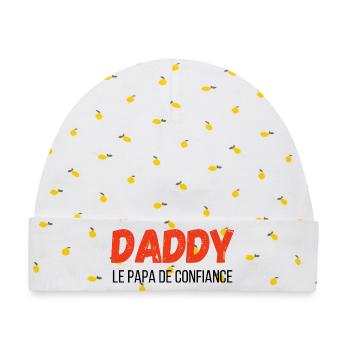 Daddy, der vertraute Papa – Geschenkidee - Baby Premium Organic Mütze - Weiß/Zitronengelb - Vorne