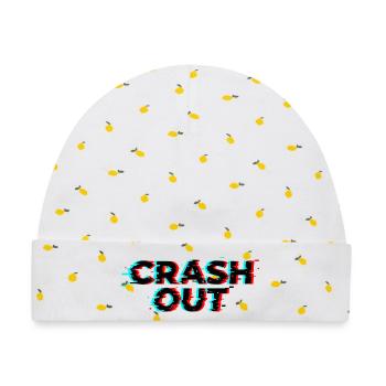 Crash Out – Glitch-Stil Schwarz Rot Cyan - Baby Premium Organic Mütze - Weiß/Zitronengelb - Vorne